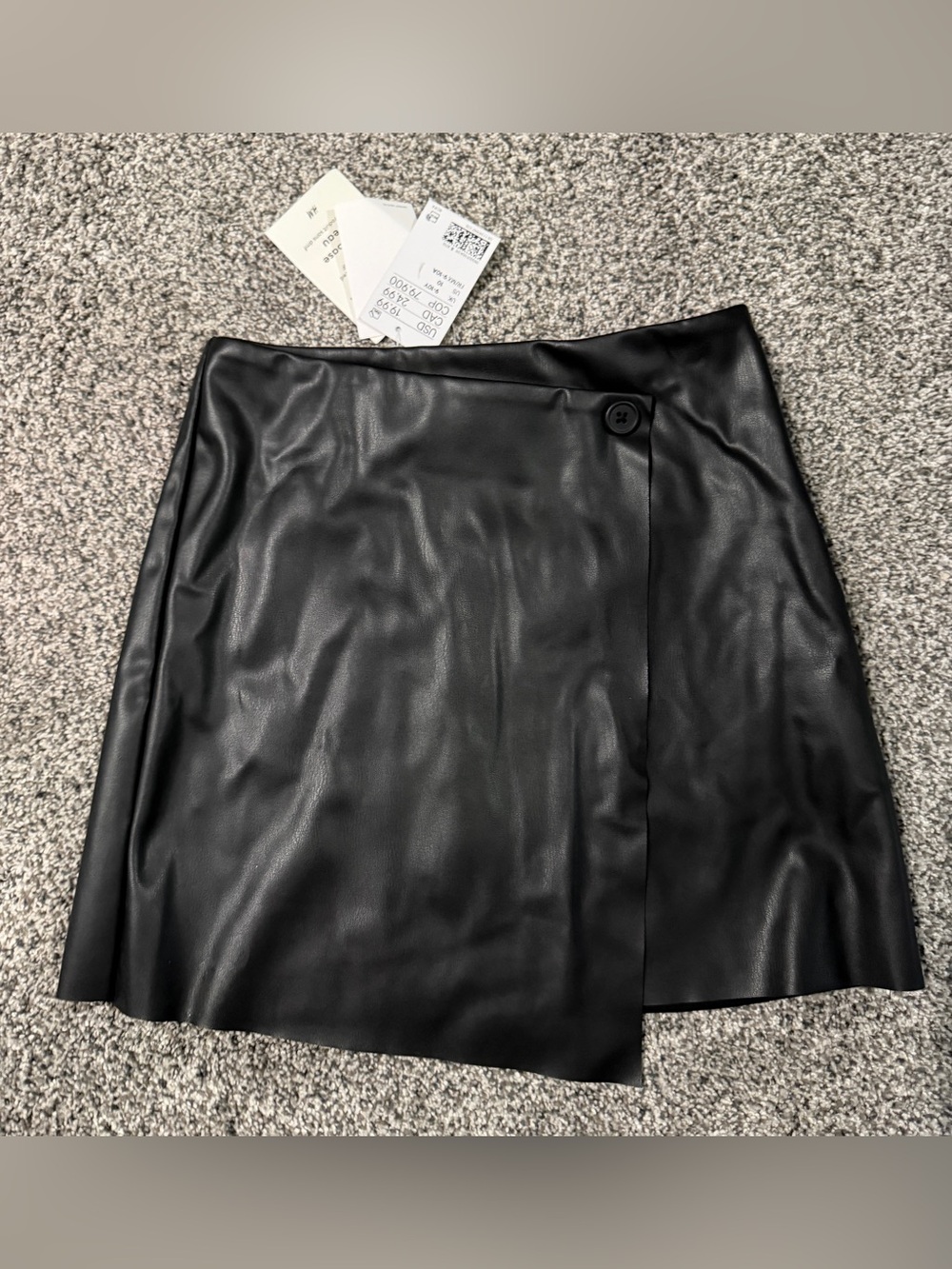 H&M Black Faux Leather Wrap-Style Mini Skirt